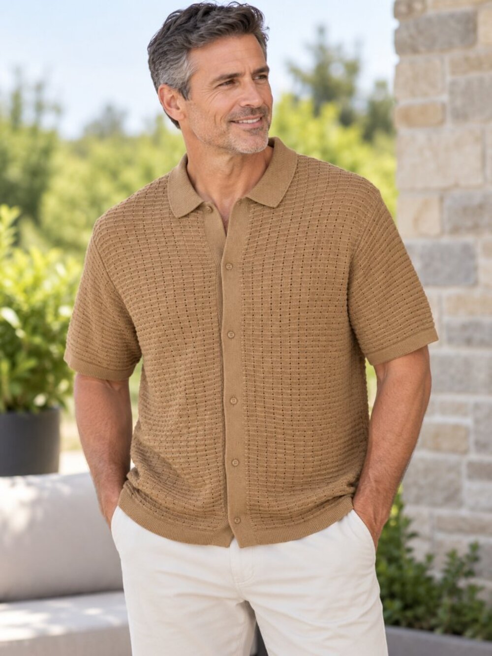American Eagle Men’s Textured Short Sleeve Knit Sweater 100% Cotton Size XL